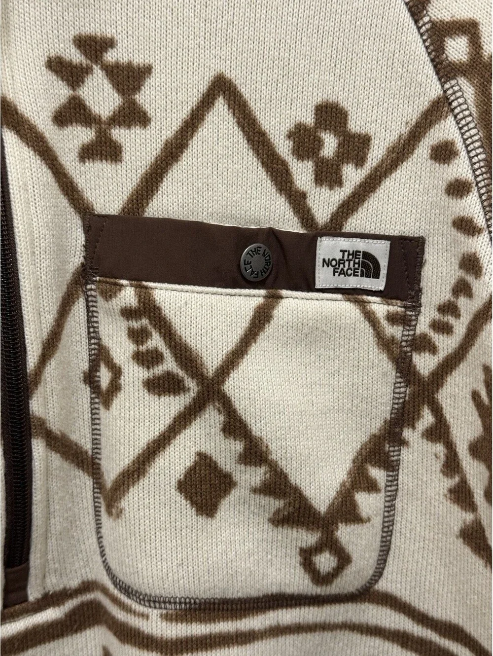 The North Face Men’s XL Fleece 1/4 Zip Pullover Cream Brown Geometric Aztec Prin